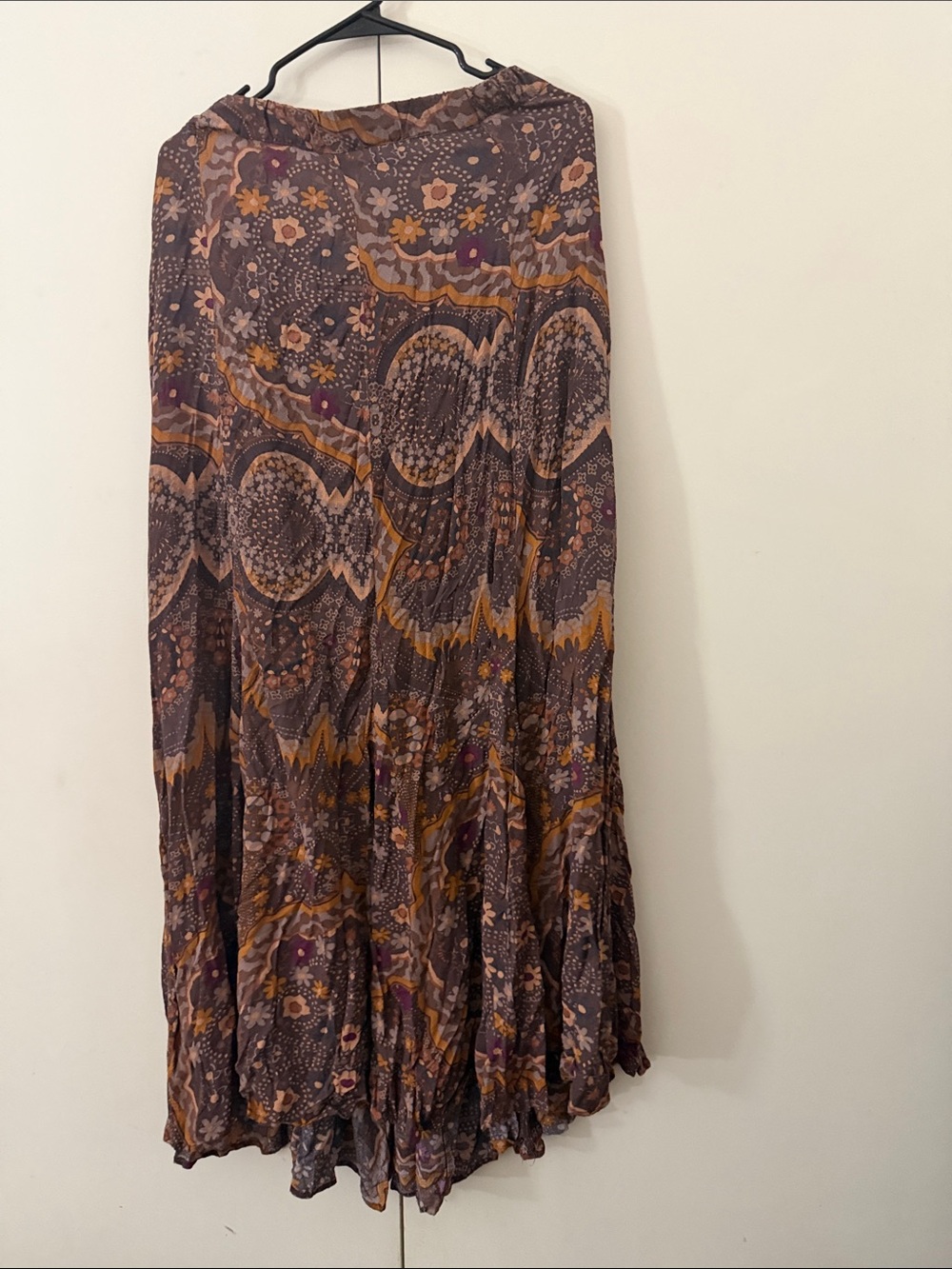Free People Tiered Maxi Skirt in Brown and Mustard Floral